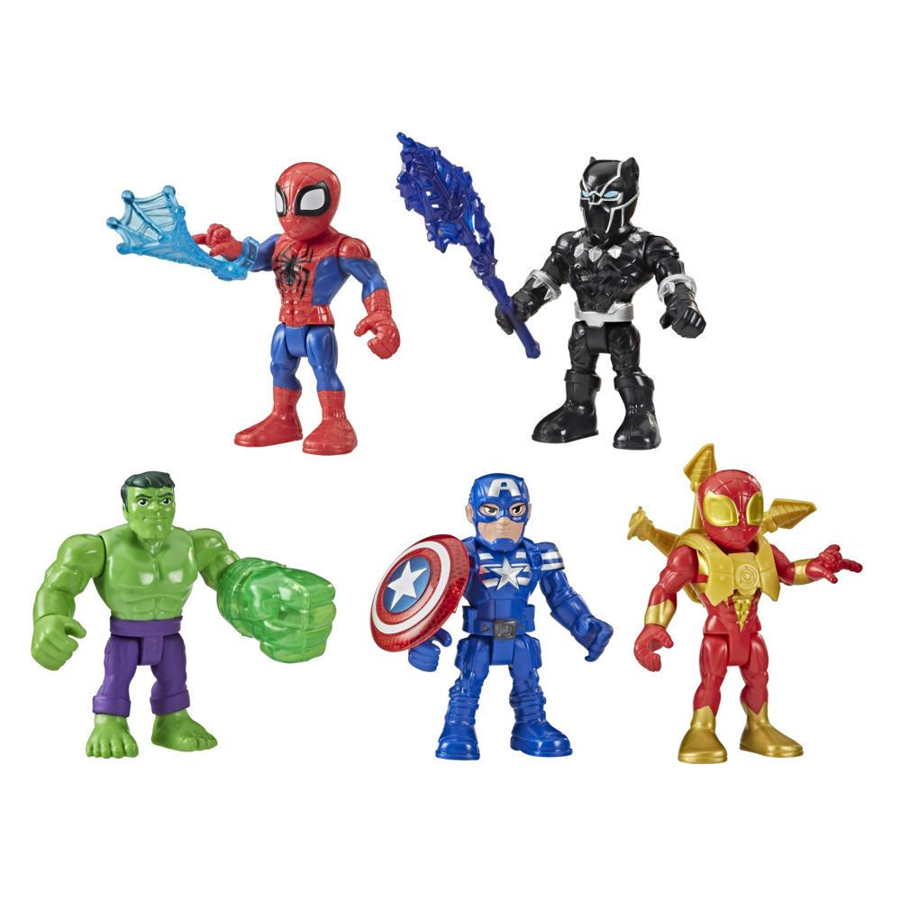 Marvel Playskool Heroes Super Hero Adventures - Pack de 5 figurines avec Captain America, Spider-Man et 5 accessoires, dès 3 ans