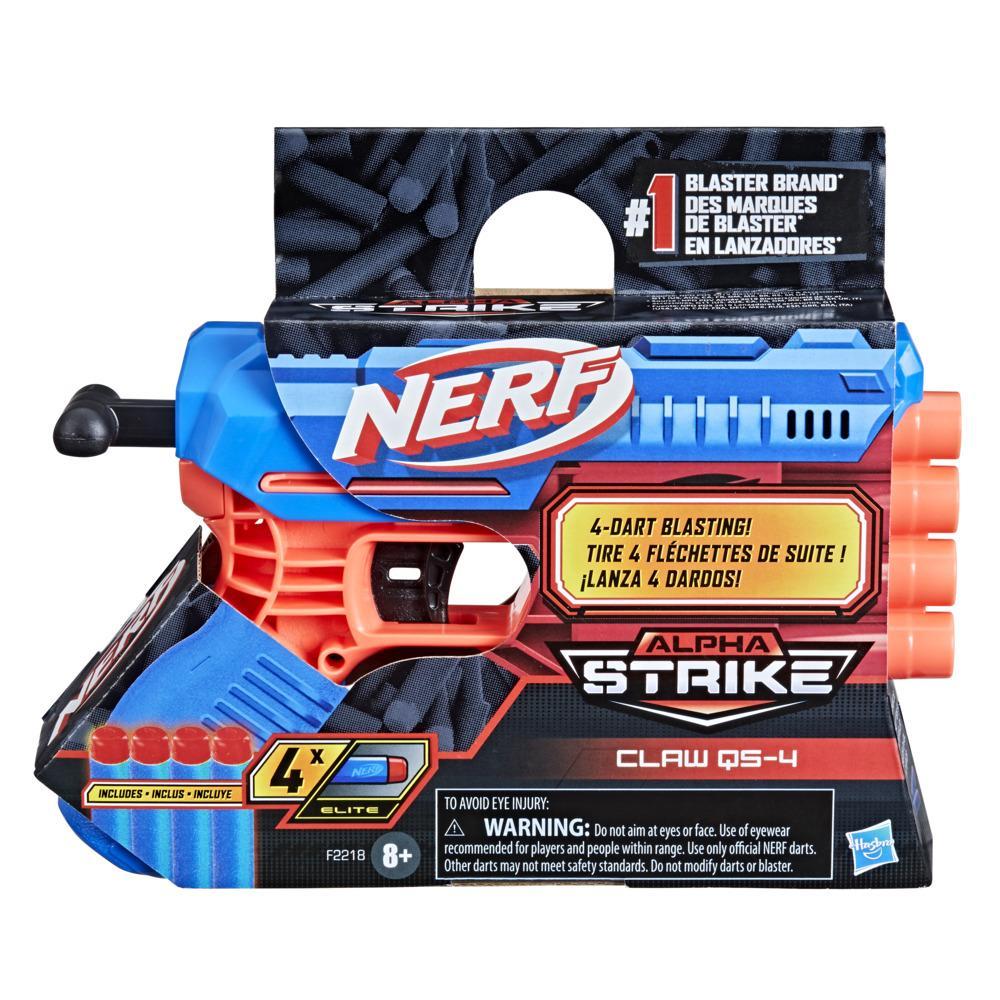 Nerf Alpha Strike, blaster Claw QS-4, inclut 4 fléchettes en mousse Nerf Elite officielles, facile à utiliser