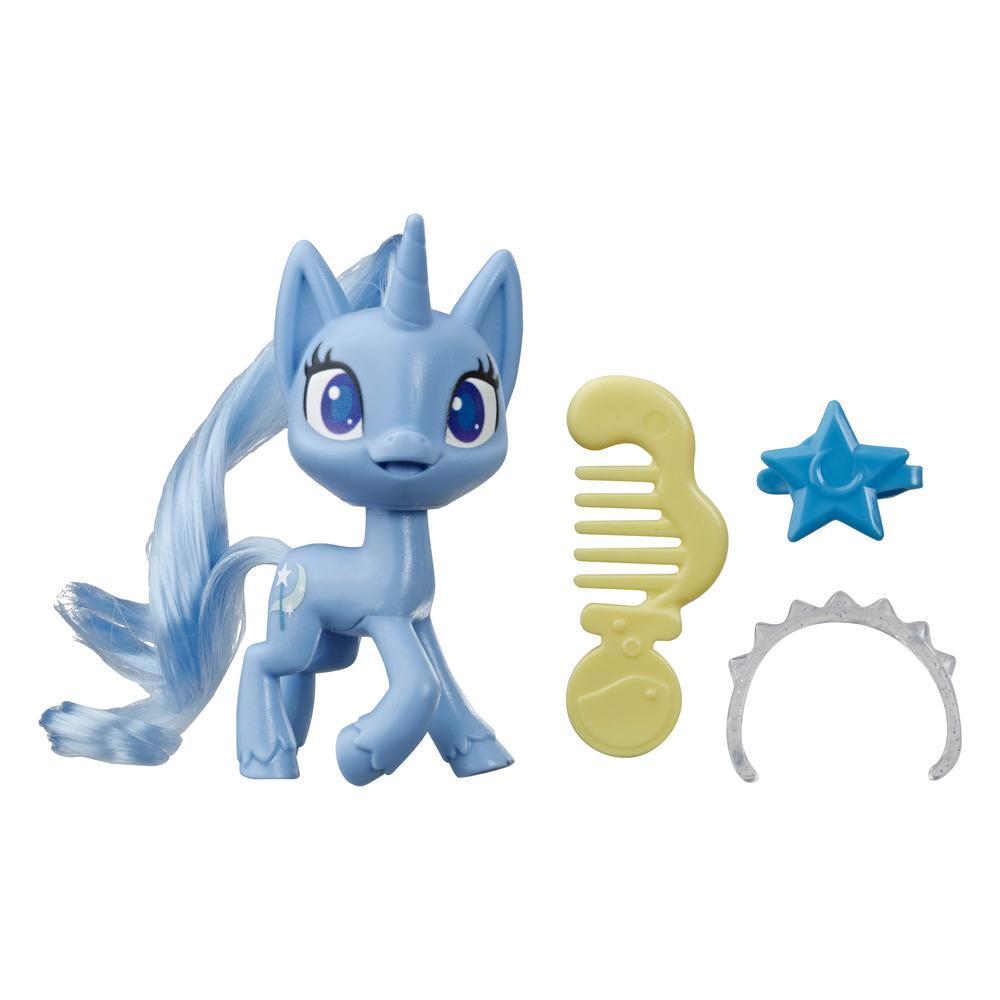 My Little Pony, Trixie Lulamoon Potion Pony, poney bleu de 7,5 cm avec crinière à brosser, peigne et accessoires