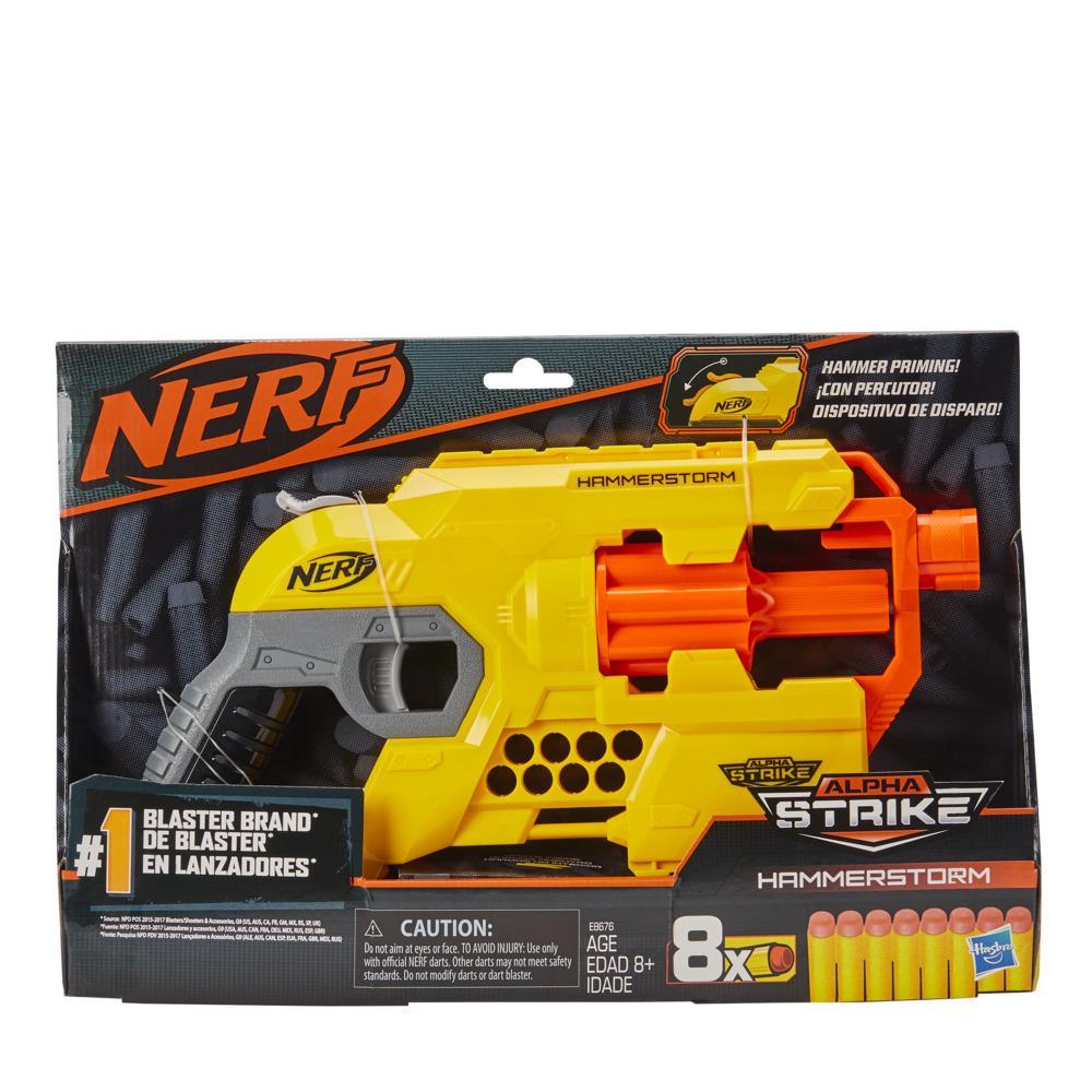 Blaster Nerf Alpha Strike Hammerstorm - Armoçage par percuteur, barillet rotatif et 8 fléchettes Nerf officielles, pour enfants, ados et adultes