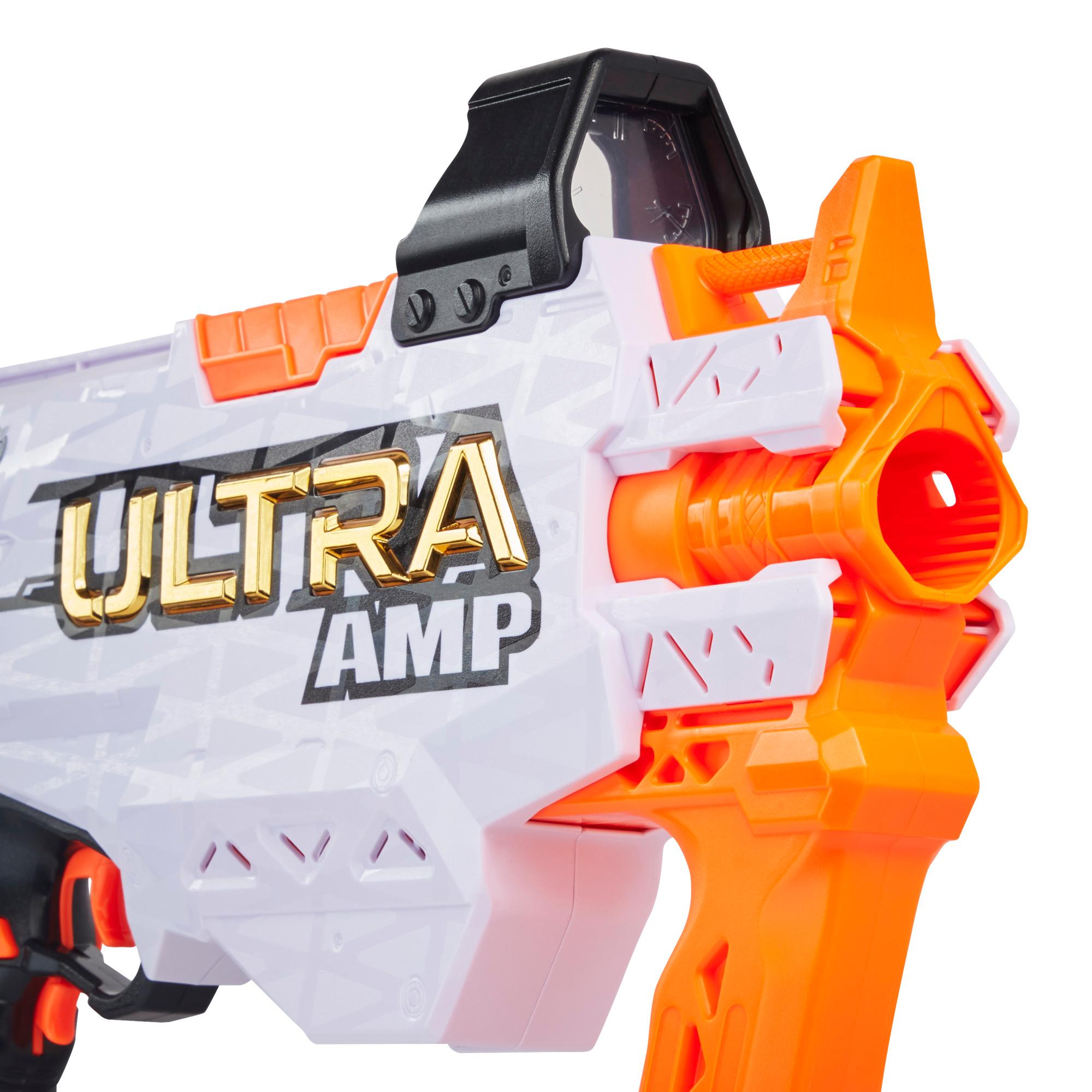 Nerf Ultra Amp, Blaster motorisé, chargeur 6 fléchettes, 6 fléchettes, compatible uniquement avec fléchettes Nerf Ultra