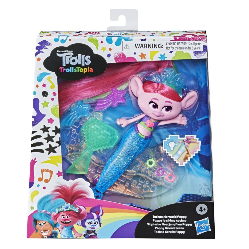 DreamWorks TrollsTopia, poupée Poppy la sirène techno, s'allume sous l'eau et hors de l'eau, pour enfants, dès 4 ans