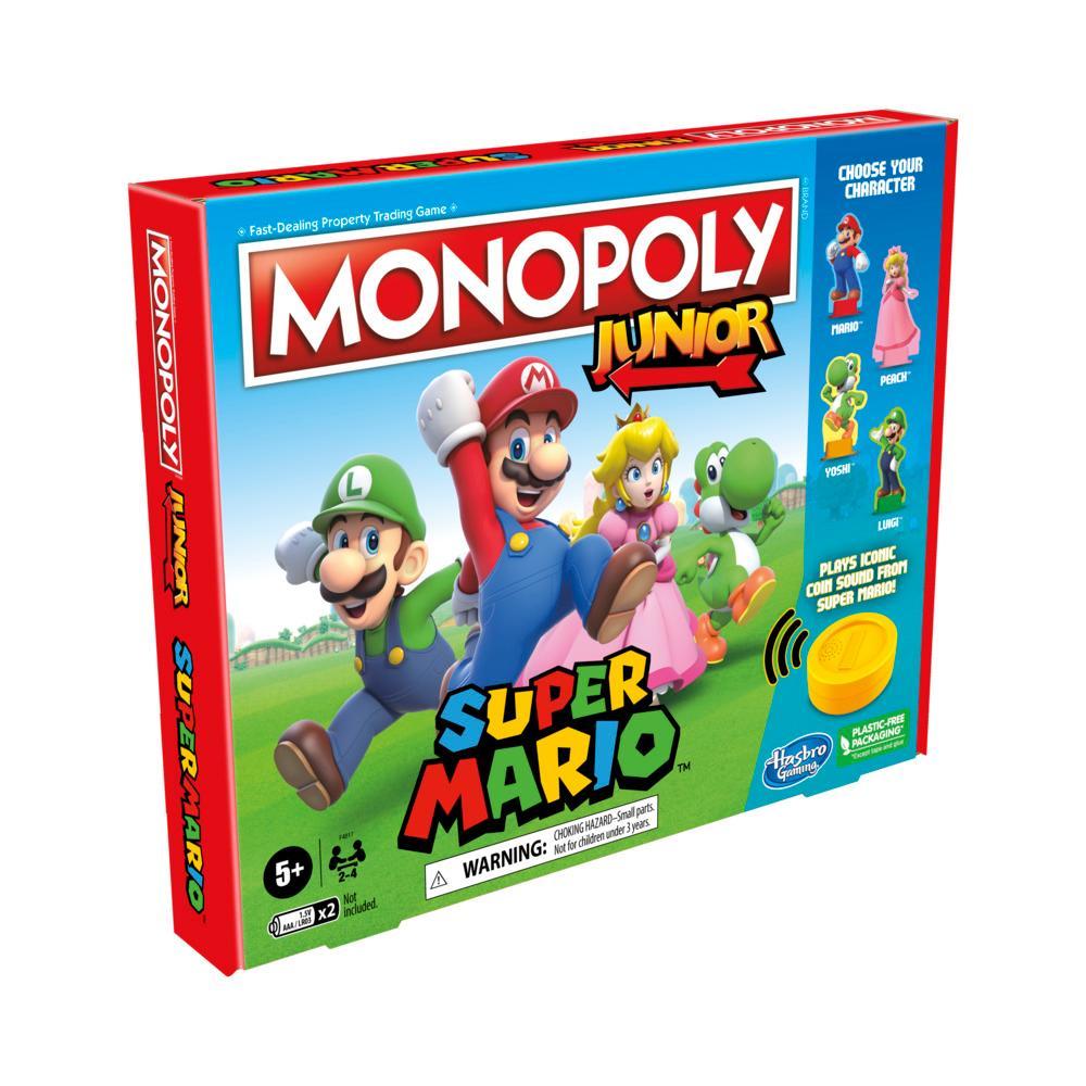 Monopoly Junior Super Mario, jeu de plateau, dès 5 ans, On explore le Royaume Champignon avec Mario, Peach, Yoshi ou Luigi