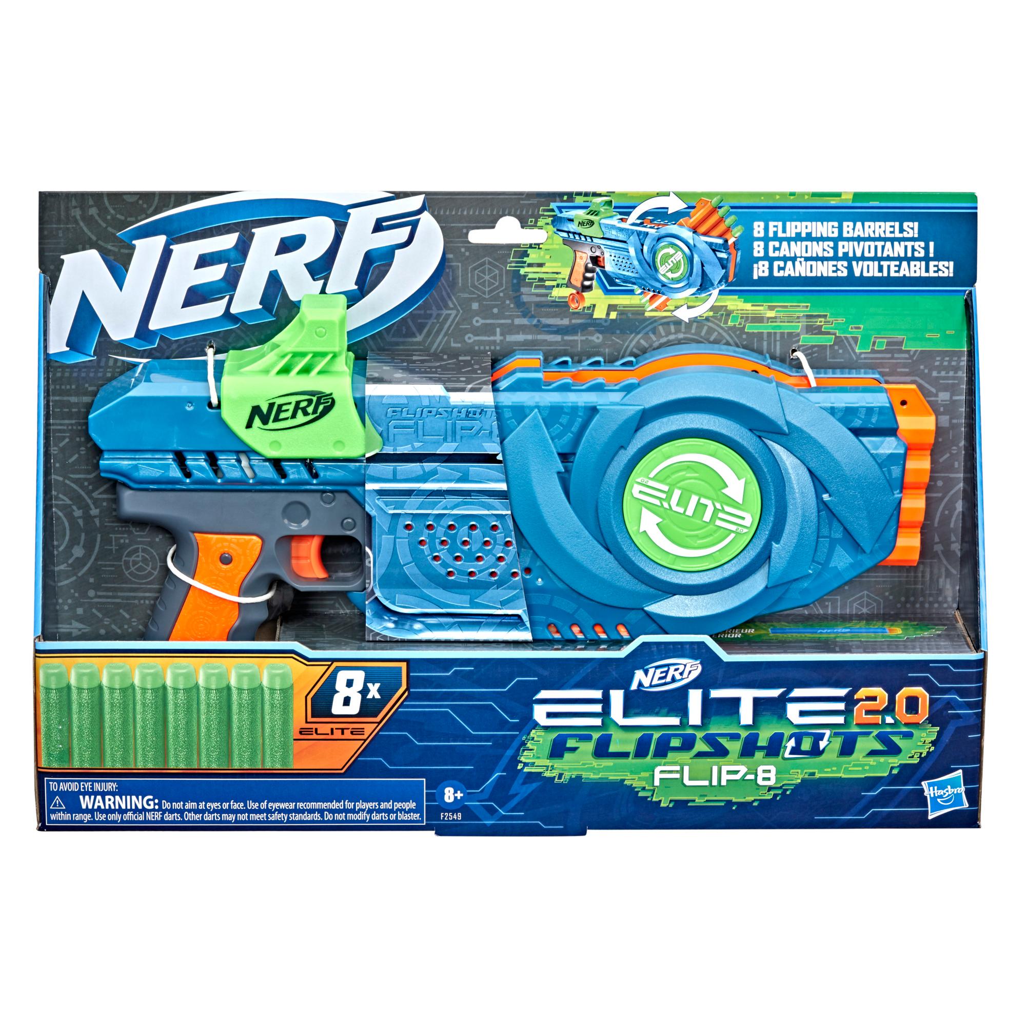 Nerf Elite 2.0, blaster Flipshots Flip-8, 2 fois 4 canons pivotants, capacité de 8 fléchettes, inclut 8 fléchettes Nerf