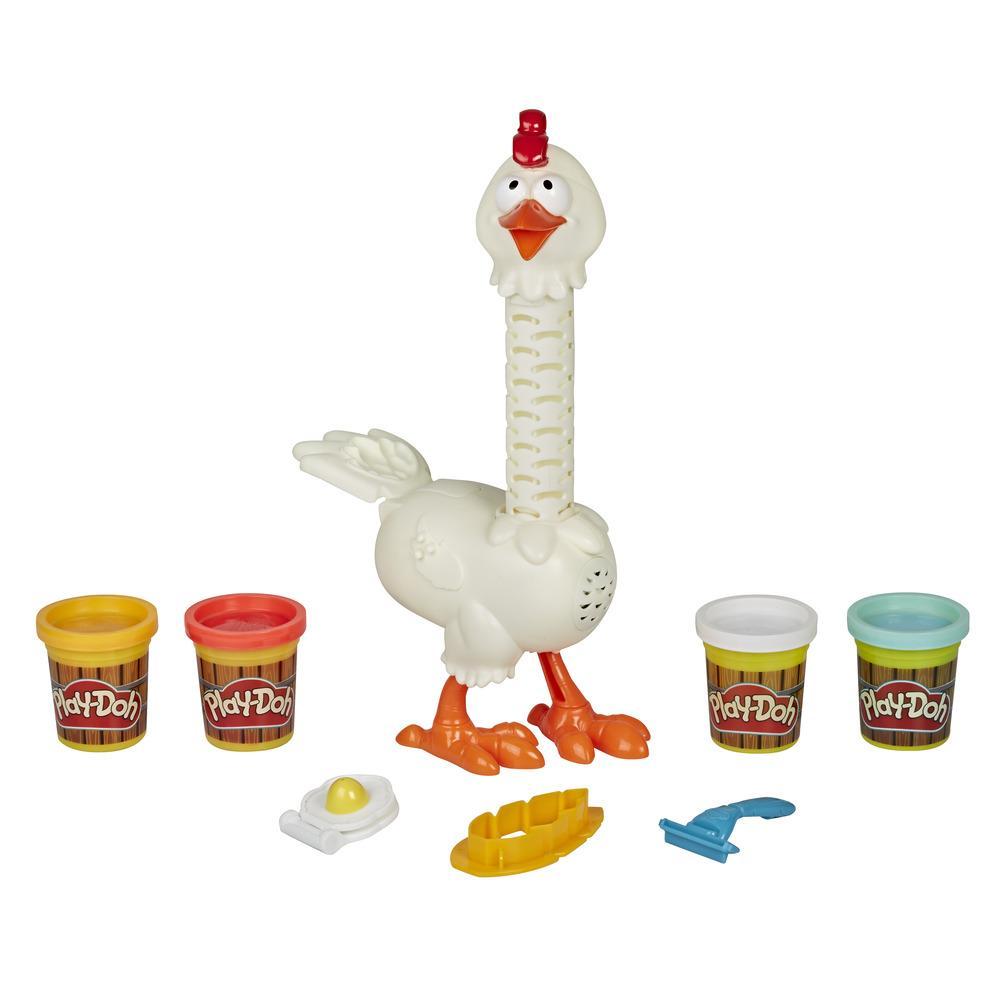 Play-Doh Animal Crew, Cluck-a-Dee Plumes en folie, jeu de ferme avec 4 pots de pâte à modeler Play-Doh atoxique de différentes couleurs