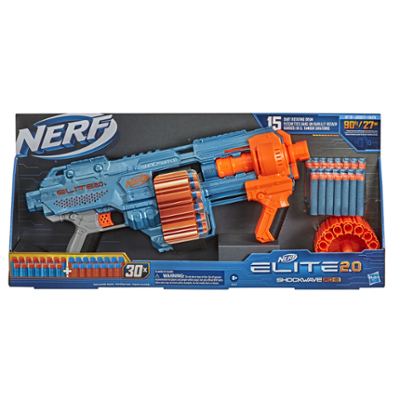 Nerf Elite 2.0, blaster Shockwave RD-15, 30 fléchettes Nerf, barillet rotatif 15 fléchettes, personnalisable