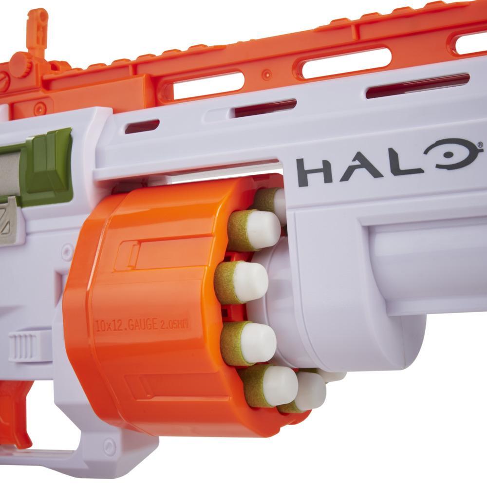 Nerf Halo, blaster Bulldog SG à pompe, barillet rotatif 10 fléchettes, rails tactiques, 10 fléchettes Nerf, code pour jeu