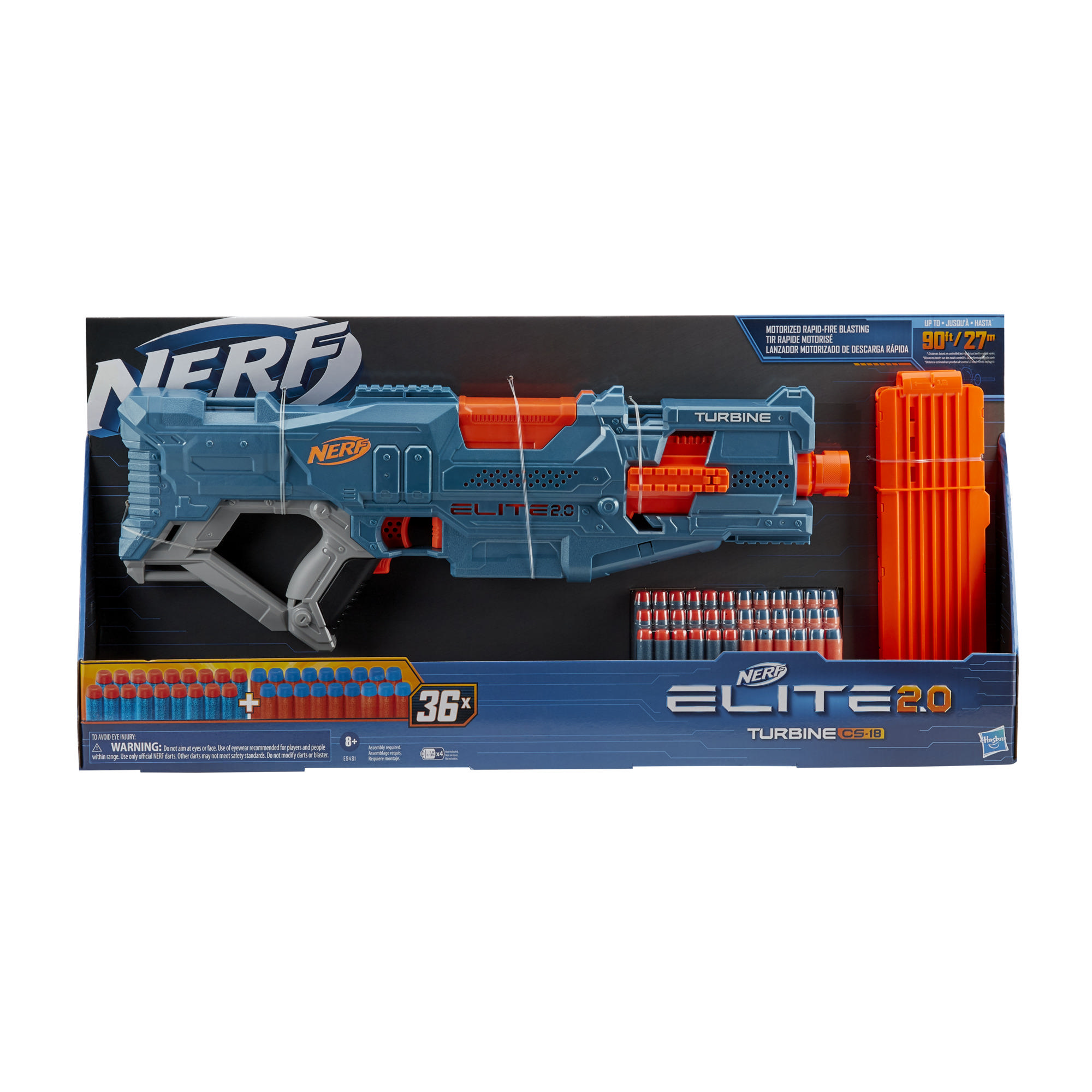 Nerf Elite 2.0, blaster motorisé Turbine CS-18, 36 fléchettes Nerf officielles, chargeur 18 fléchettes, personnalisable