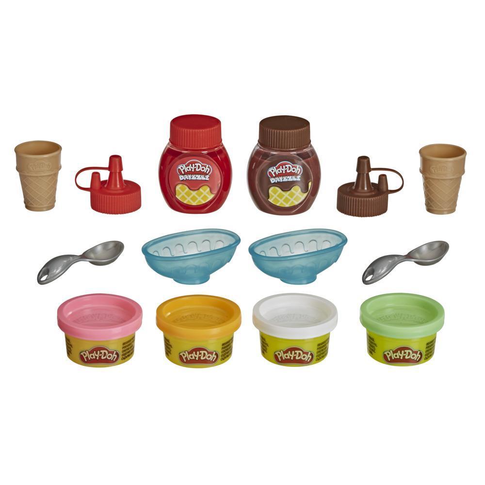 Non-Toxic Play-Doh Kitchen Creations Double Drizzle Ice Cream Playset for Kids 3 Years and Up with 2 Drizzle Colors and 4 Classic Cans 