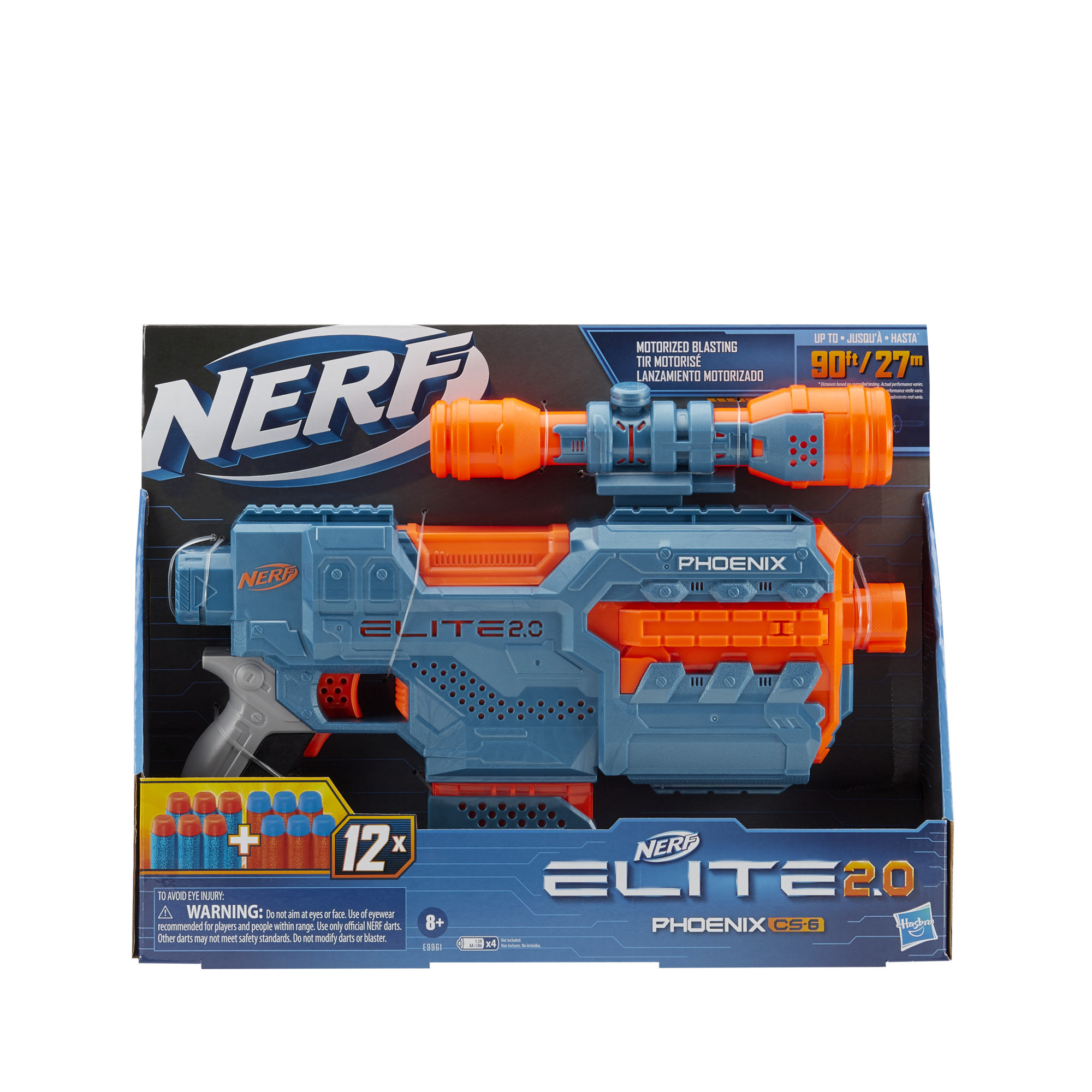 Gemotoriseerde Nerf Elite 2.0 Phoenix CS-6-blaster, 12 officiële Nerf-darts, vizier, magazijn, ingebouwde aanpassingsmogelijkheden