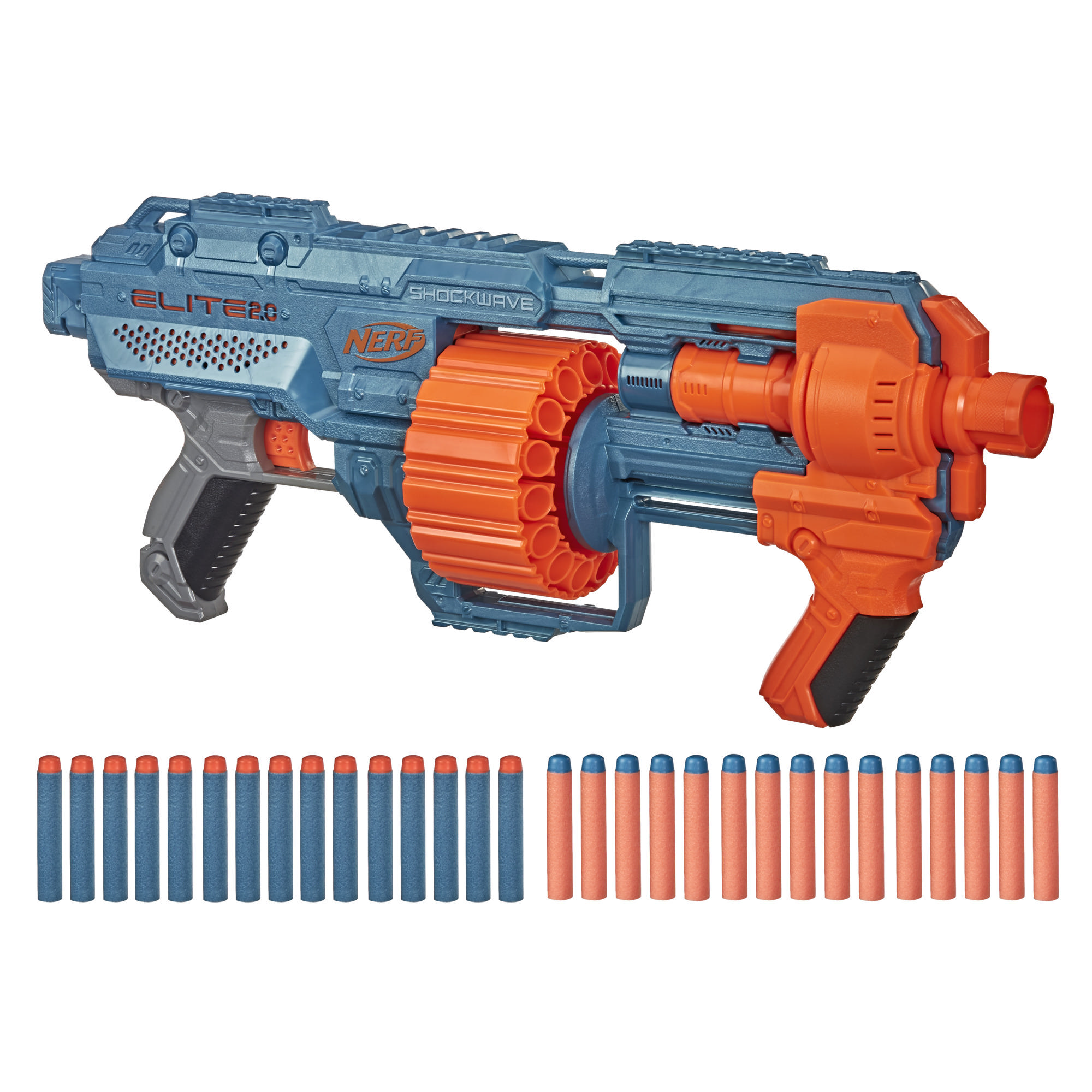 Nerf Elite 2.0 Shockwave RD-15-blaster, 30 Nerf-piler, rundmagasin som rommer 15 piler, Slam Fire-funksjon, funksjoner som kan egendefineres