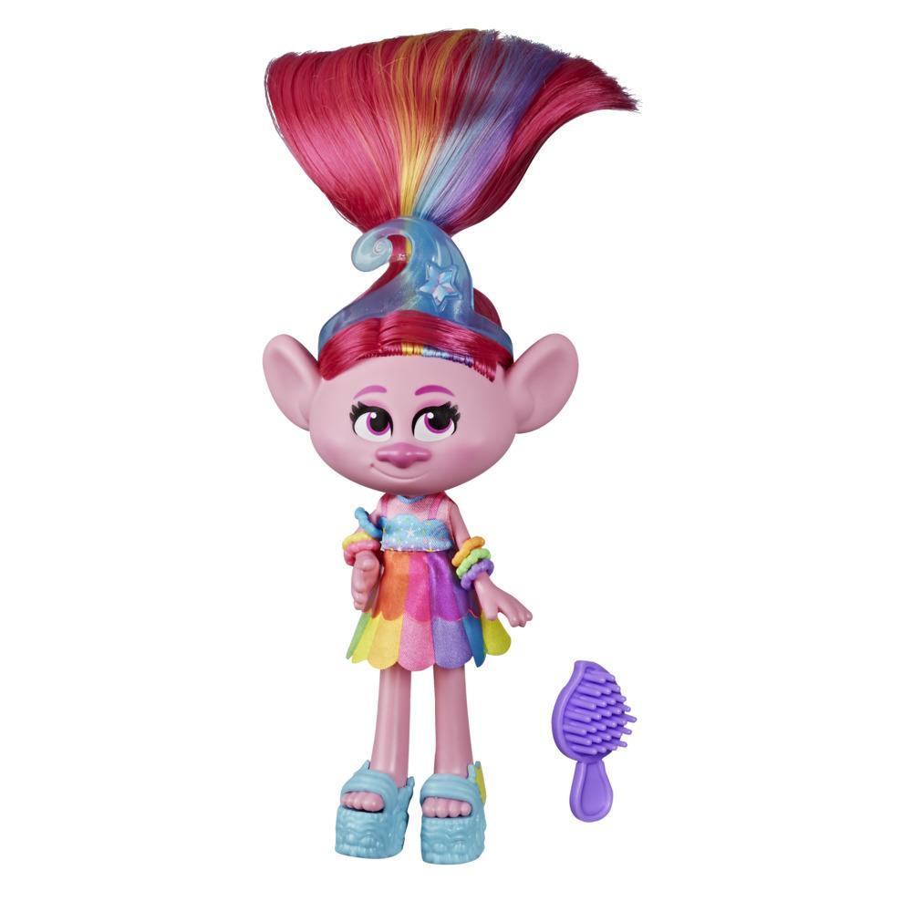 DreamWorks Trolls Poppy Glamour com vestido, sapato e outros acessórios, com inspiração no filme Trolls World Tour, brinquedo para crianças