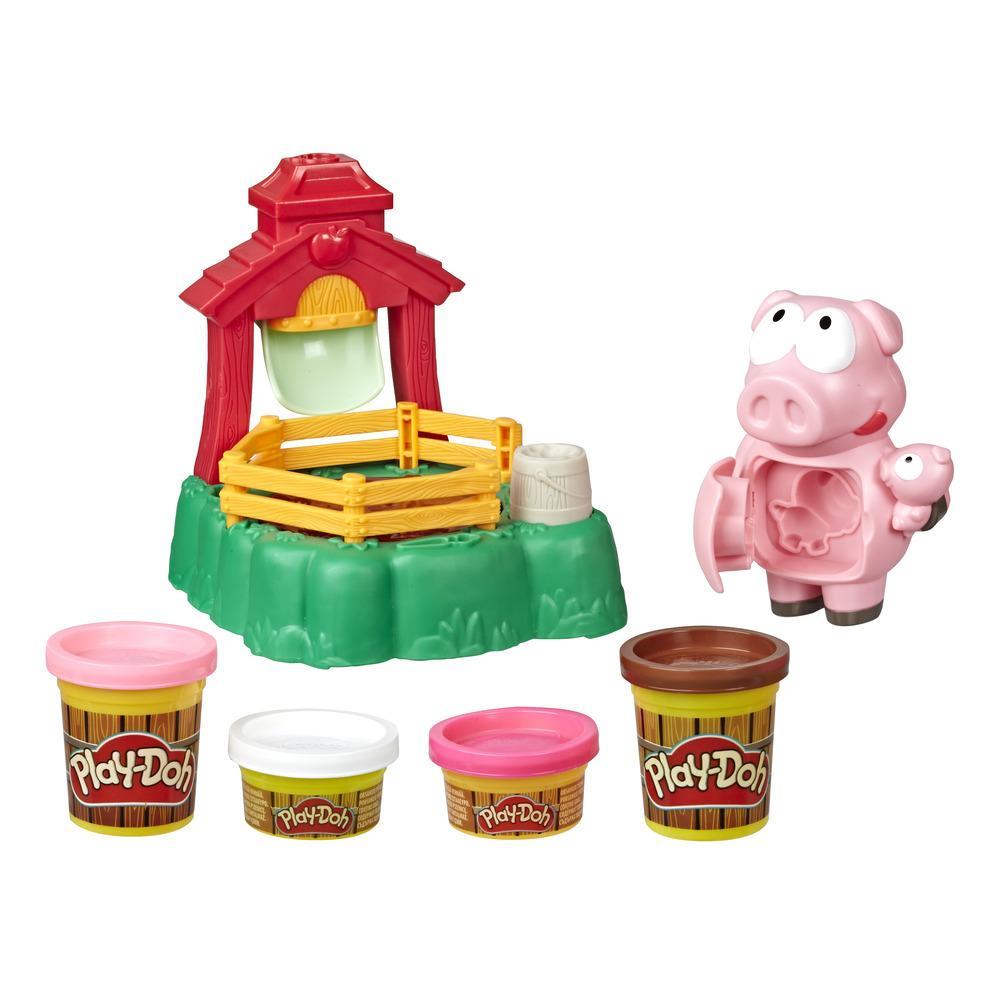 Play-Doh Animal Crew Pigsley och hennes Splashin' Pigs, lekset med bondgårdsdjur med 4 giftfria Play-Doh-färger