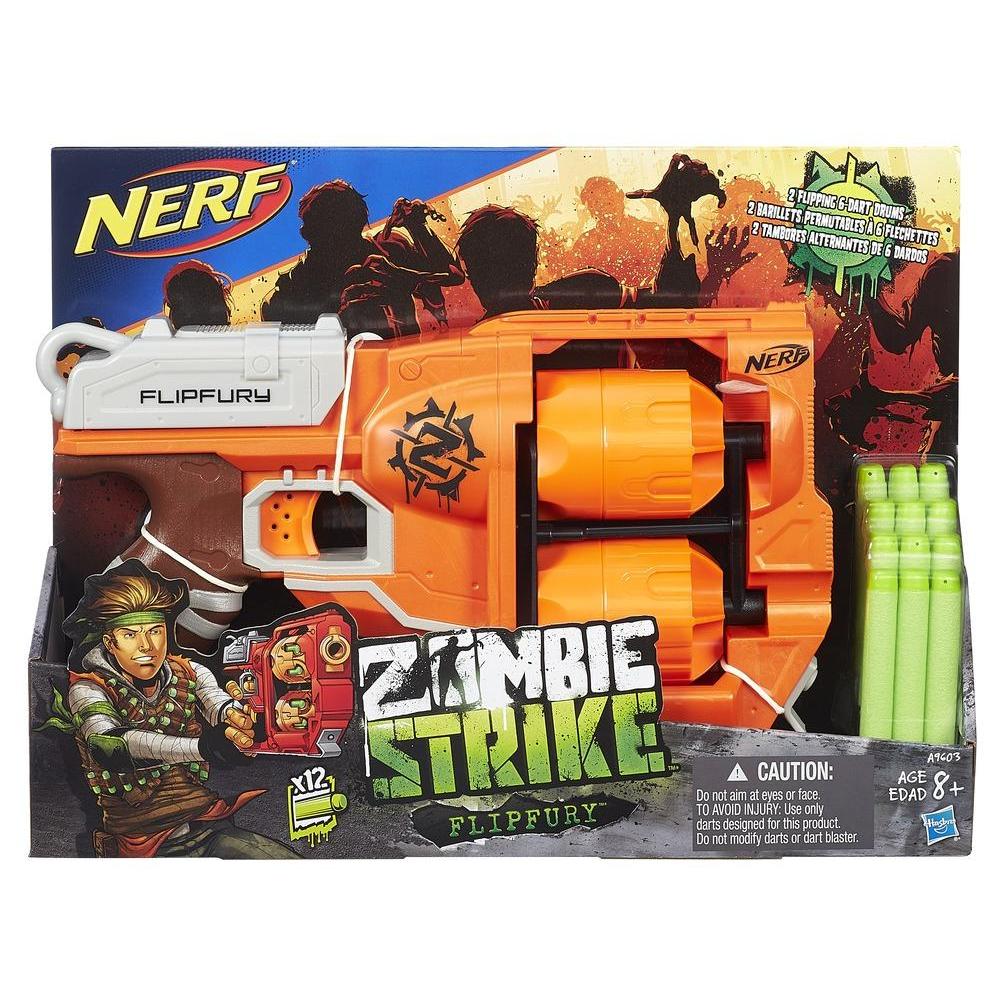 FlipFury Nerf Zombie Strike Toy Blaster with 2 Flipping Drums and 12 Official Nerf Zombie Strike Elite Darts – For Kids, Teens, Adults