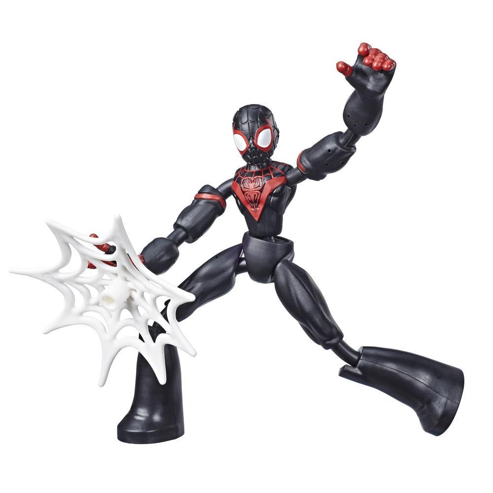 Marvel Spider-Man Bend and Flex Miles Morales, flexibel actionfigur på 15 cm med spindelnät, från 4 år och uppåt