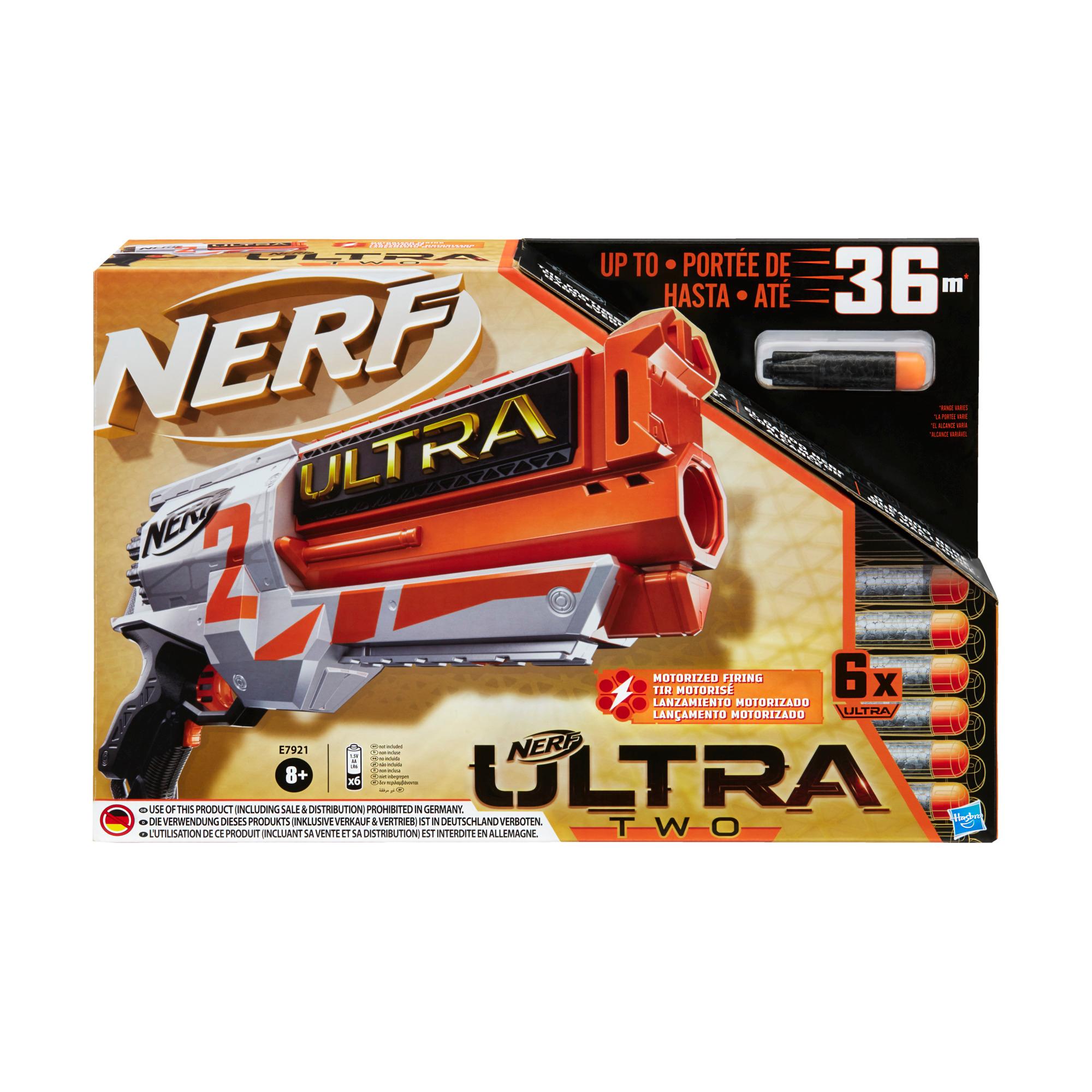Motoriserad Nerf Ultra Two-blaster – Snabb omladdning, 6 Nerf Ultra-pilar – Endast kompatibel med Nerf Ultra-pilar
